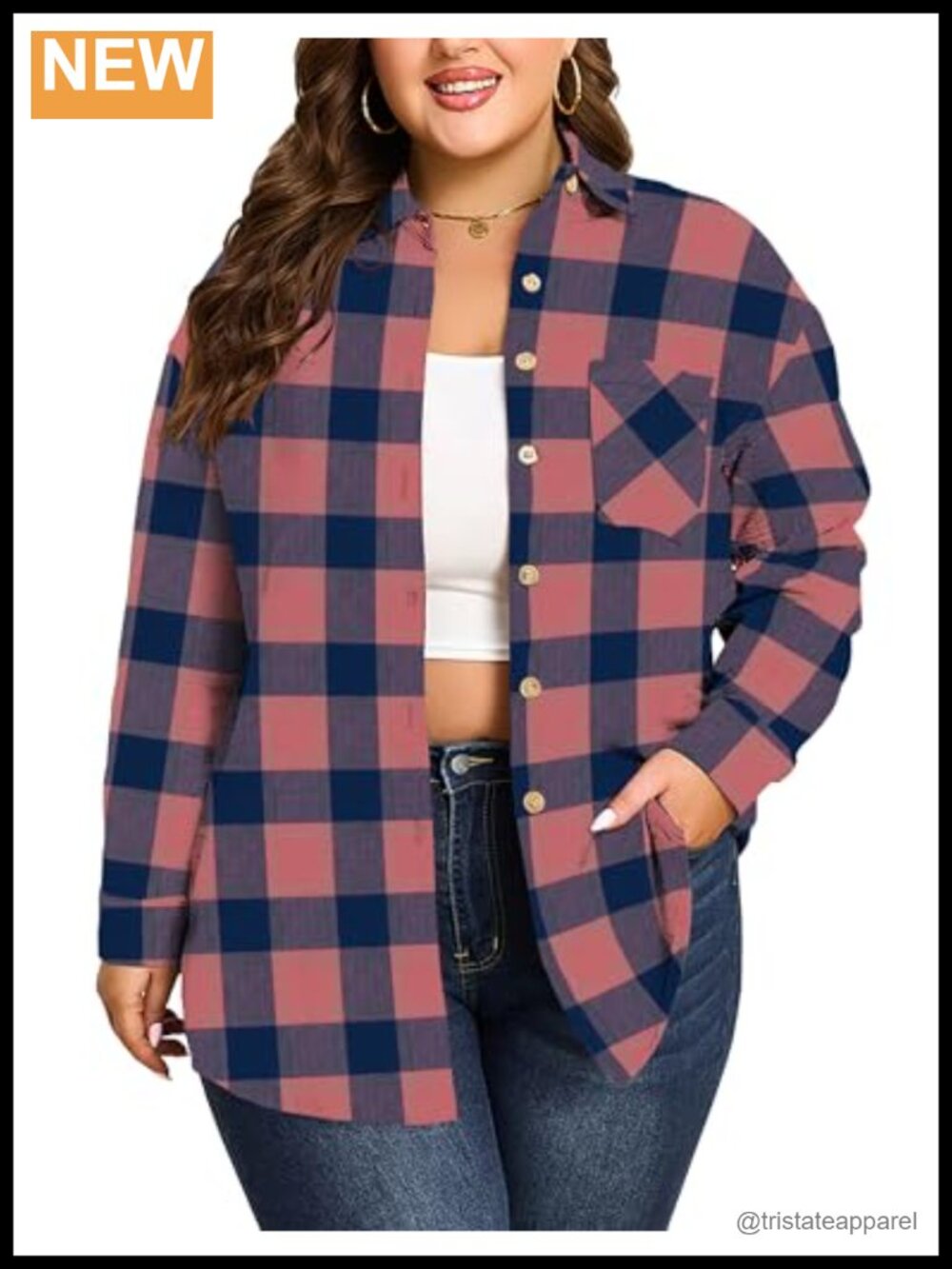Plus Size Flannel Plaid Button Down Shirt Long Sleeve Casual Collared Blouse